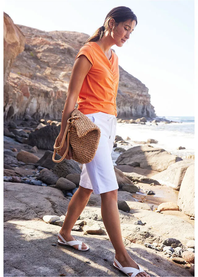 Bermudas de algodón con cómoda cintura Blanco