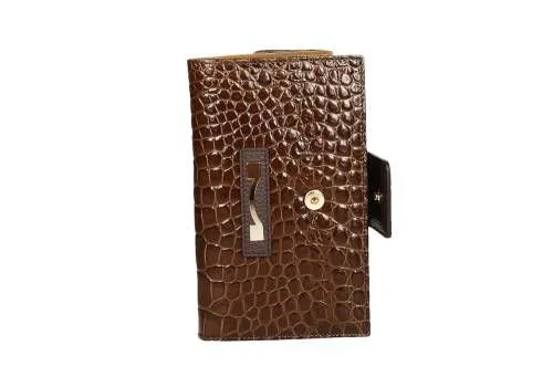 Billetera Grande Se#ora Coco Marron Broche Piel Grabada