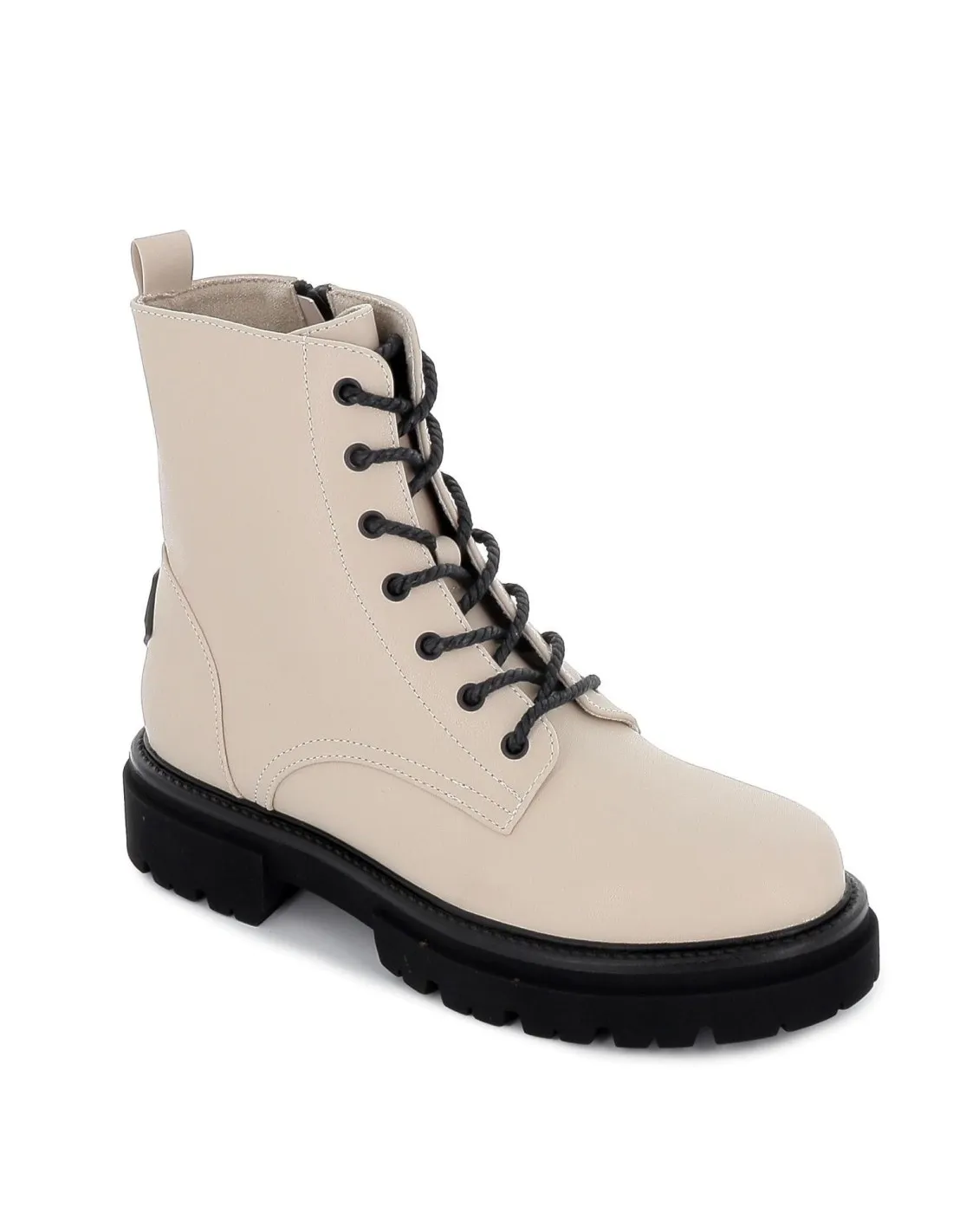 Bota militar beige con cremallera mujer Mustang