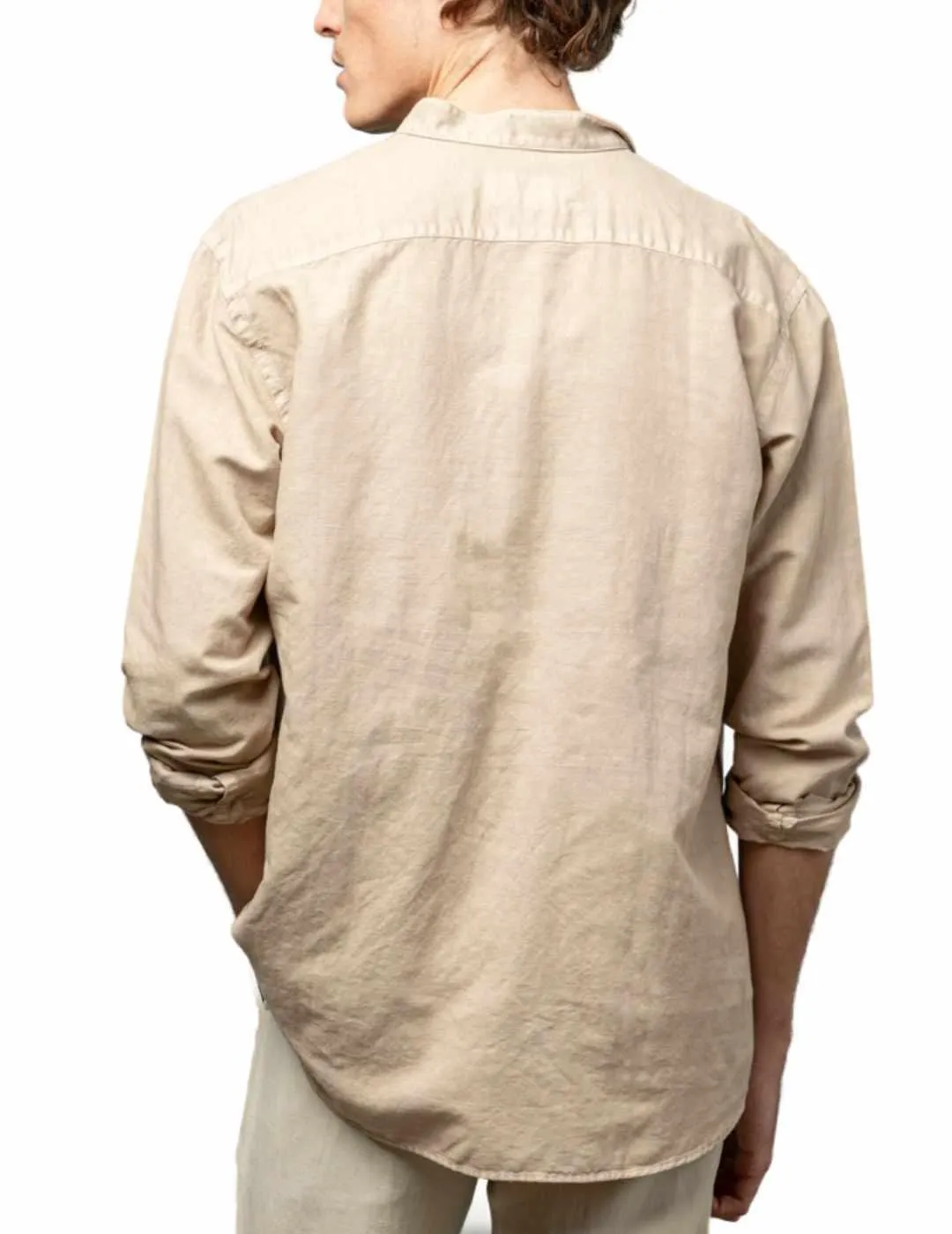 Camisa Scotta Polera mao beige manga larga para hombre