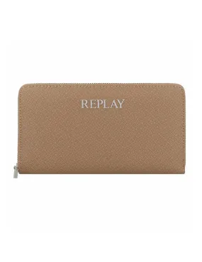 Cartera Replay camel logotipo cierre cremallera para mujer