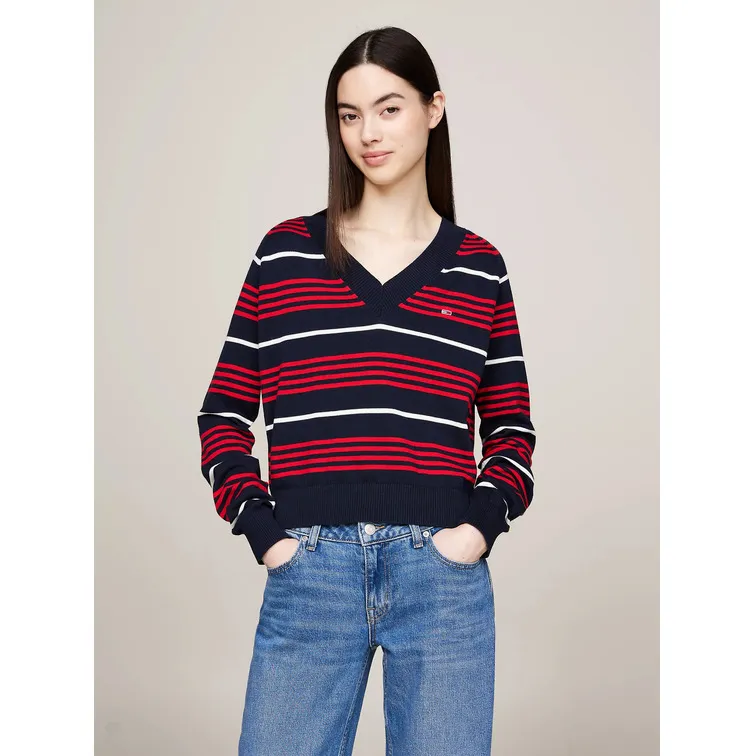 JERSEY AMPLIO DE RAYAS CON CUELLO PICO MUJER TOMMY JEANS