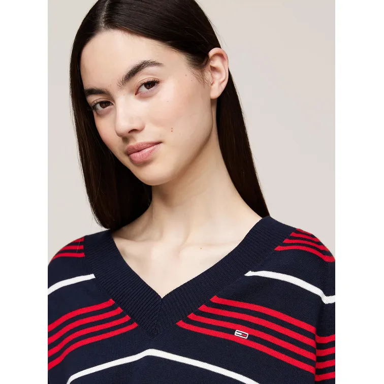 JERSEY AMPLIO DE RAYAS CON CUELLO PICO MUJER TOMMY JEANS