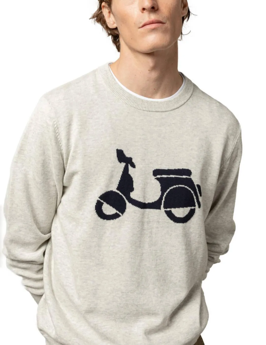 Jersey Scotta Moto gris punto fino logo marino para hombre