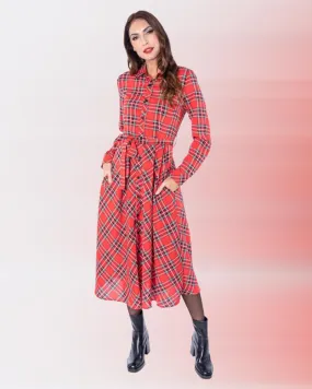 Lylu | Vestido camisero mujer de manga larga cuadros rojo Atlanta