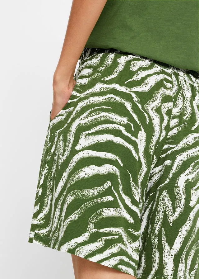 Pantalón corto de punto estampado cebra verde cactus/naranja oscuro