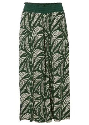 Pantalón de punto ancho con nido de abeja Verde oscuro-beige arena con estampado