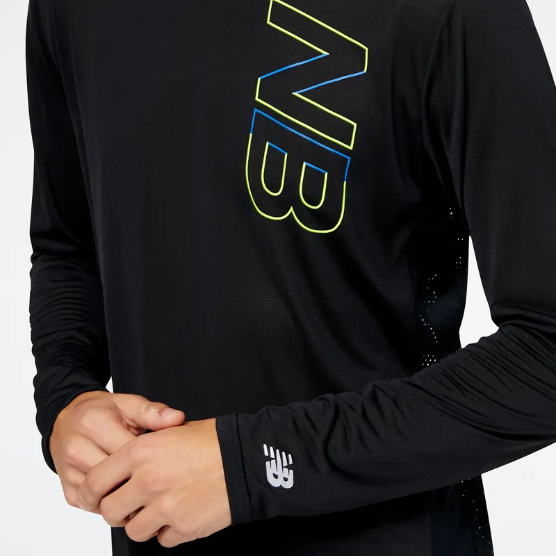 Polera Manga Larga Running Hombre New Balance Accelerate Pacer Negra