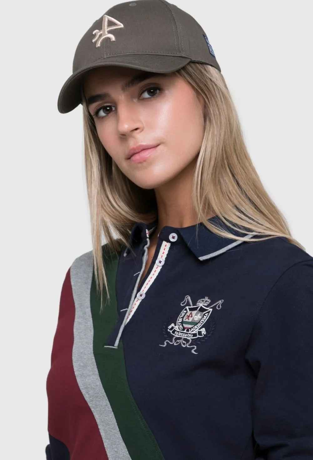 Polo manga larga mujer modelo banda azul marino