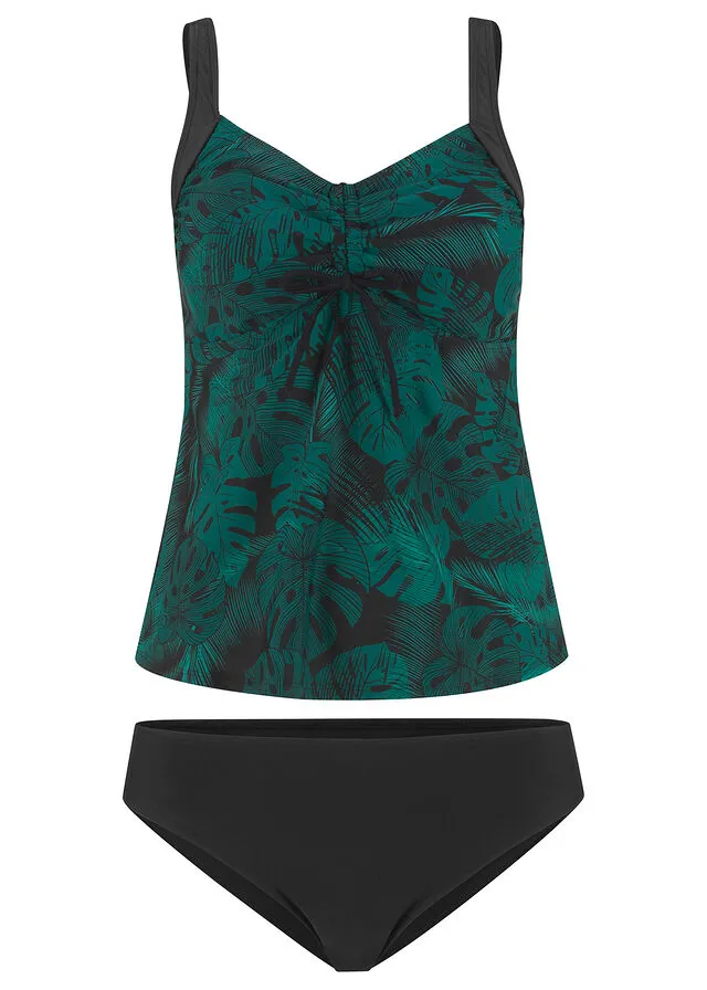 Tankini (2 piezas) de poliamida reciclada Negro-verde