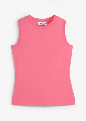 Top de punto con cuello redondo Rosa flamenco