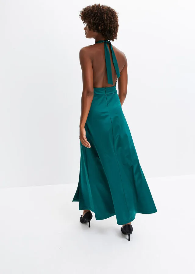 Vestido de cuello halter con lentejuelas Verde oscuro