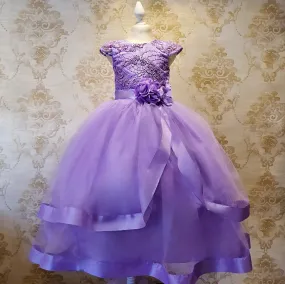 Vestido de Niña Fiesta Lila con Listón en Falda Talla 10 a 12 años