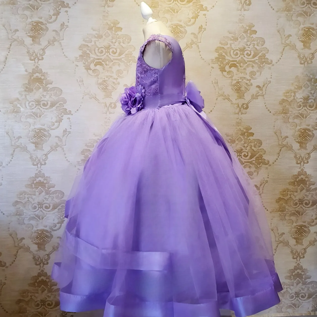 Vestido de Niña Fiesta Lila con Listón en Falda Talla 10 a 12 años