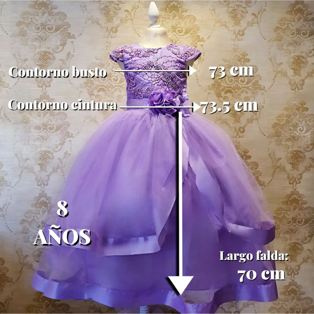 Vestido de Niña Fiesta Lila con Listón en Falda Talla 10 a 12 años