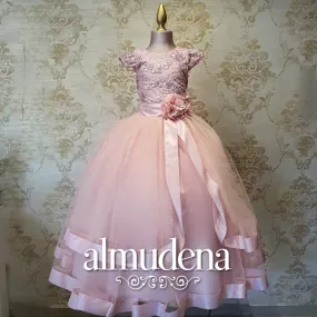 Vestido de Niña Fiesta Rosa Pastel con Listón en Falda Talla 10 a 12 años