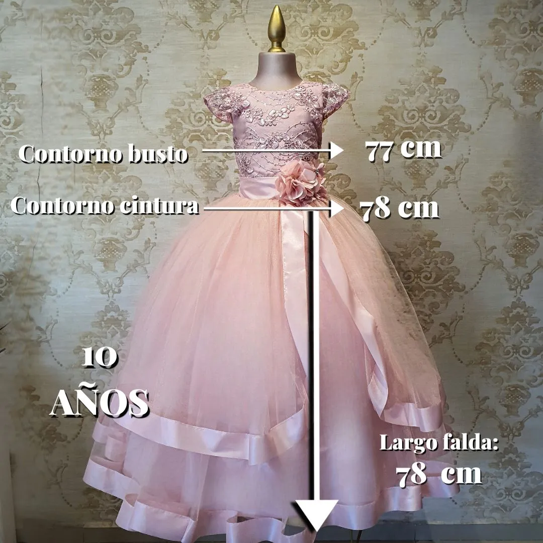 Vestido de Niña Fiesta Rosa Pastel con Listón en Falda Talla 10 a 12 años