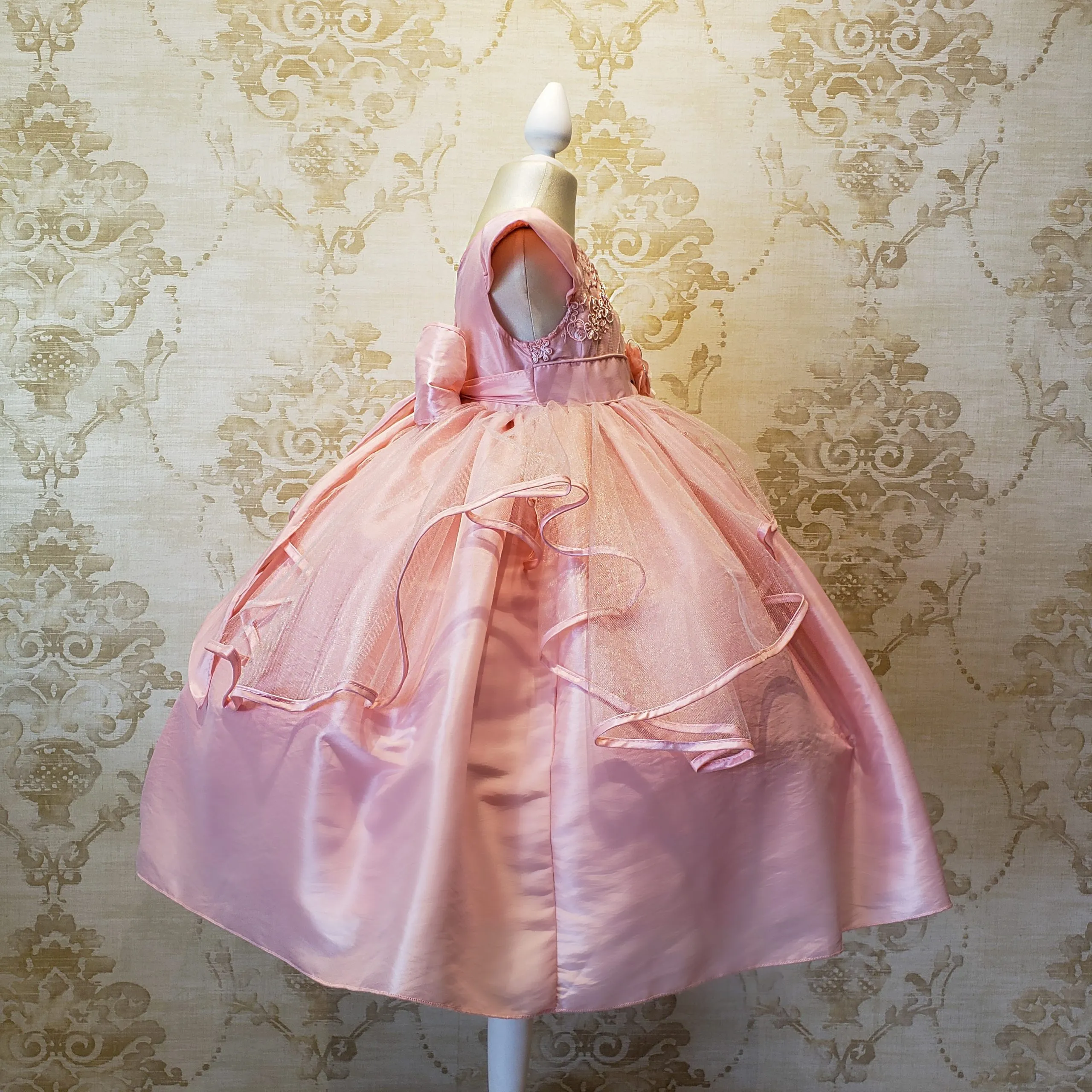 Vestido De Niña Fiesta Rosa Pastel Encaje Bordado con Flor Talla 2 a 8 Años