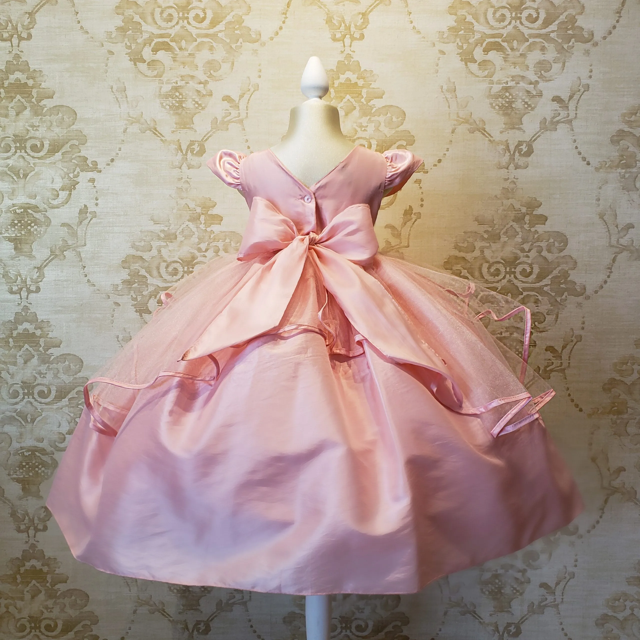 Vestido De Niña Fiesta Rosa Pastel Encaje Bordado con Flor Talla 2 a 8 Años