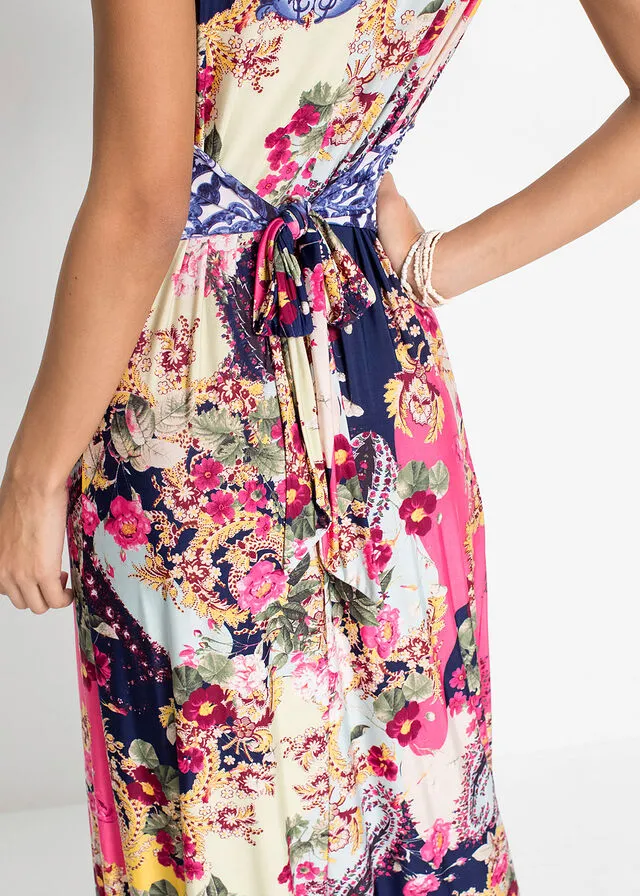 Vestido maxi con estampado Azul marino/verde claro/rojo de flores